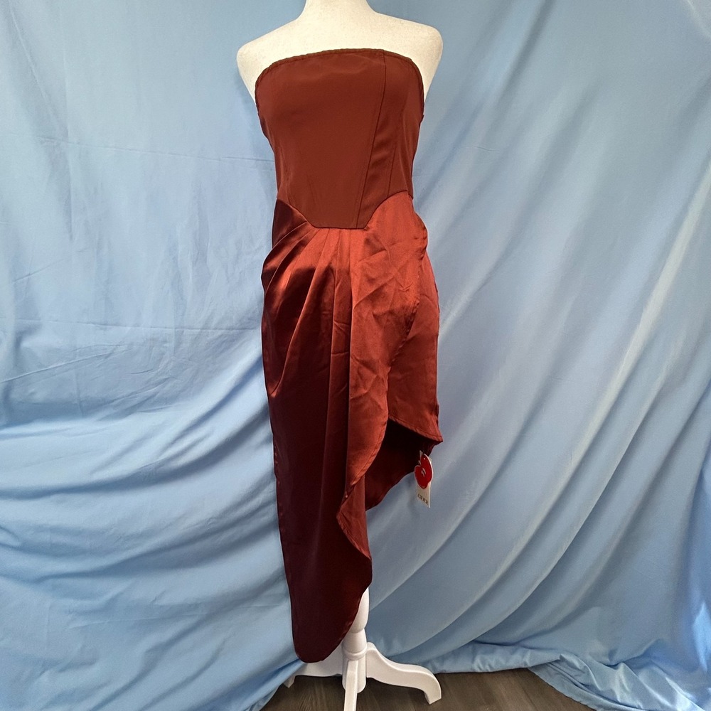 Cider Your Closet's Happy Hour Cocktail‎ Dress Womens Small Brown Asymmetric Hem